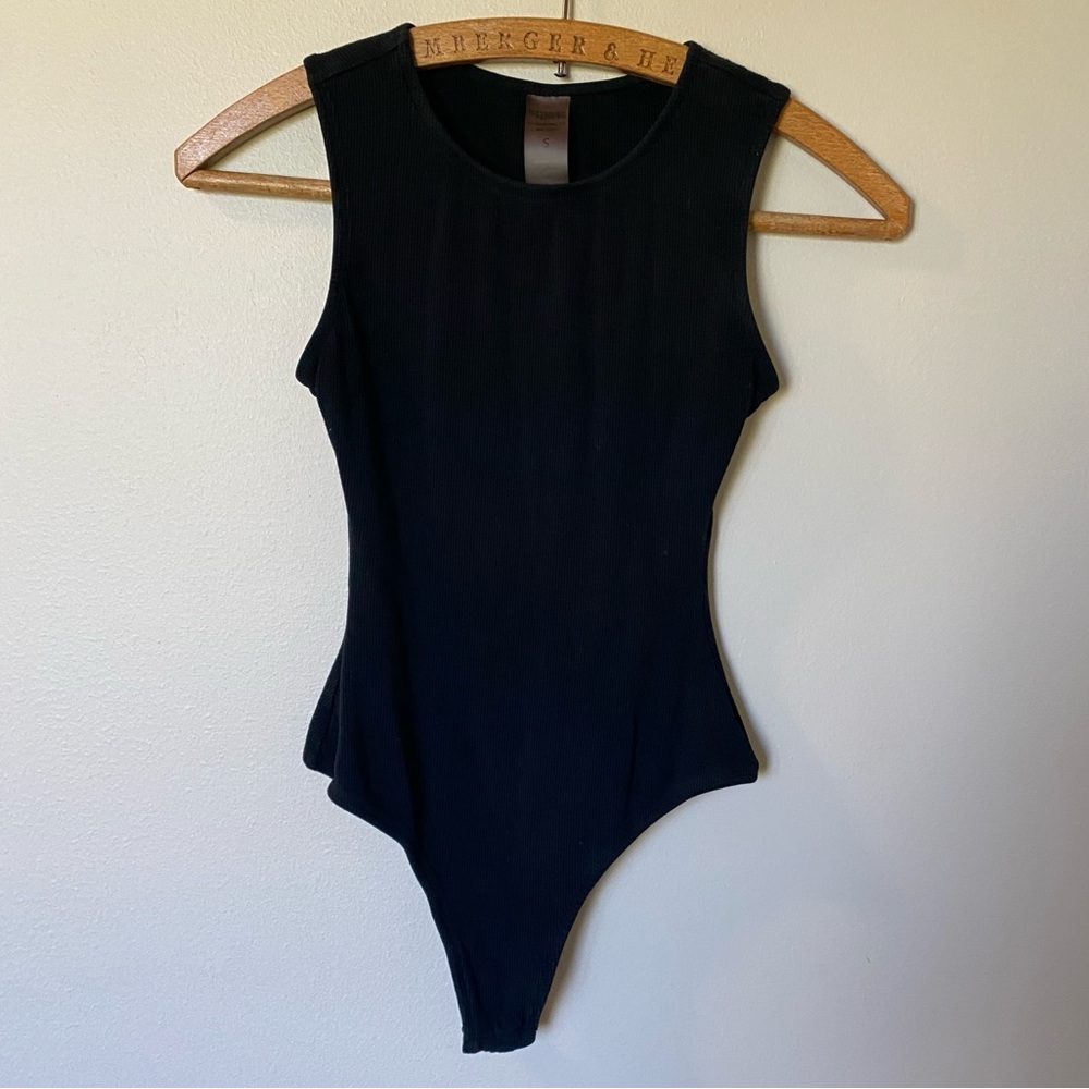 Kittenish Black Ribbed Bodysuit - Small